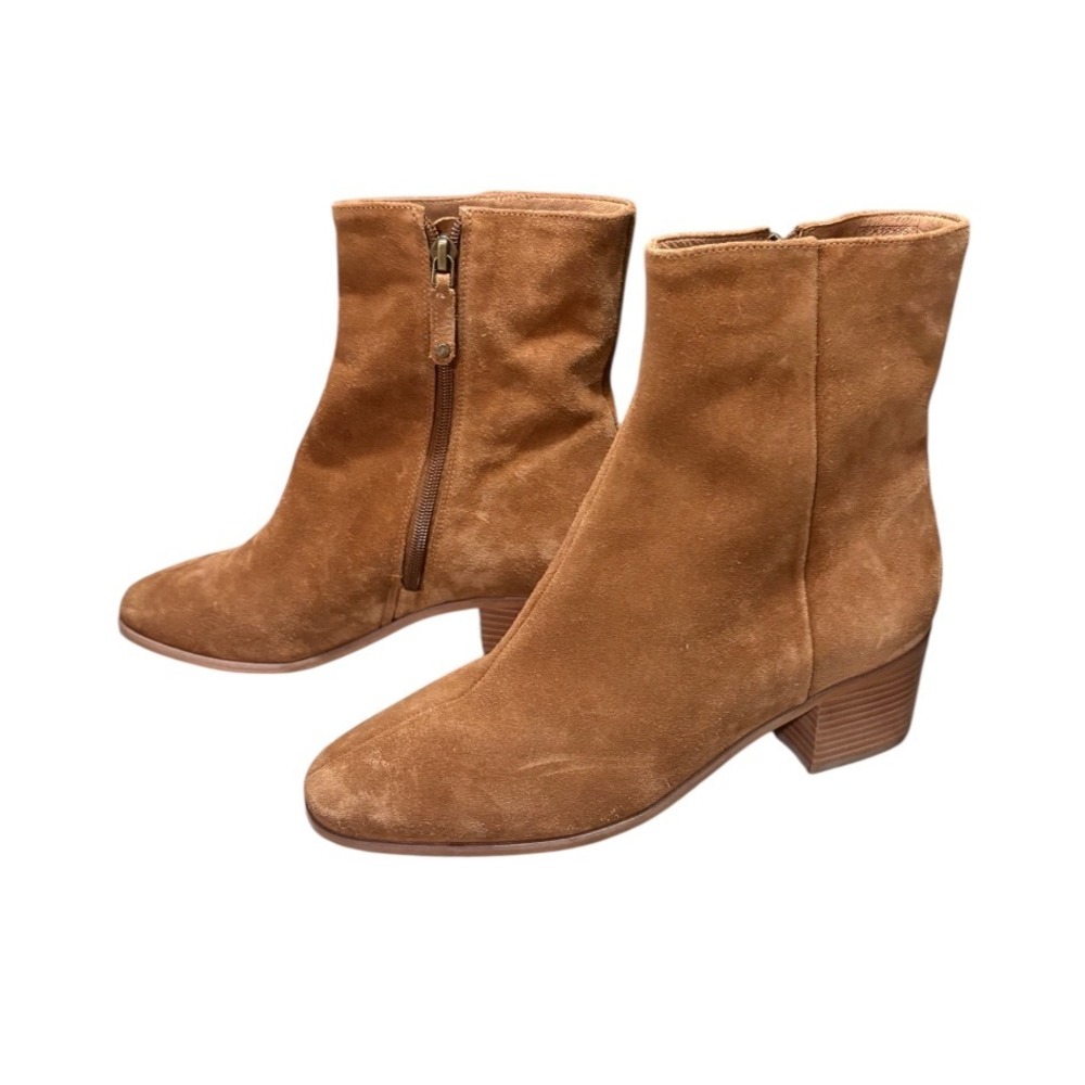 Soludos "Fulton" Suede Ankle Boots Brown Side Zip Block Heel Size 9.5 / 40.5 - Picture 5 of 10